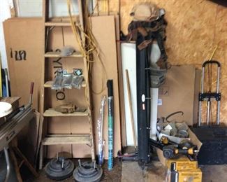 OLD WOODEN LADDER/STEEL BREAK/AIR TOOLS