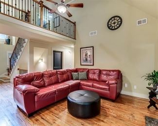 American Signature REDLeather Sectional Sofa ===> $900 / 0B0                                                                                          Black Round Leather Ottoman   ===> $ 275 / OBO