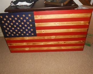 This hand-crafted large 4.5' x 3' solid wood American flag has carved stars!