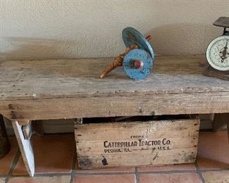 Vintage Bench, Scale, Kiddie Fire Extinguisher, Caterpillar Wood Box, Vintage Wood Tops