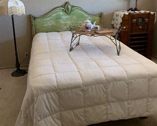 Full Antique Headboard, Antique Radio, Mattress/Box Spring, Stunning Floor Lamp