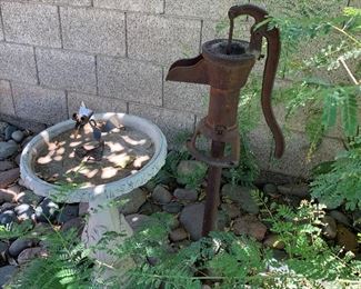 Vintage Iron Water Pump, Bird Bath
