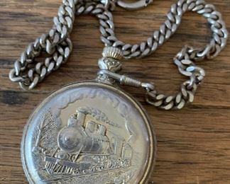 Vintage Westclox Pocketwatch Train Design