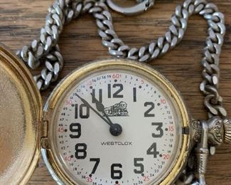 Vintage Westclox Pocketwatch Train Design