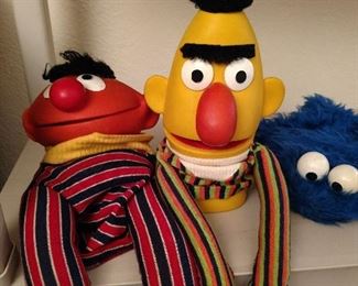 Bert, Ernie, Cookie Monster hand puppets from early 70s Jim Henson