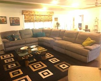 SUEDE SECTIONAL WITH 4 RECLINERS. BEAUTIFUL CONDITION!
