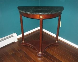 Half round accent table with green marble top