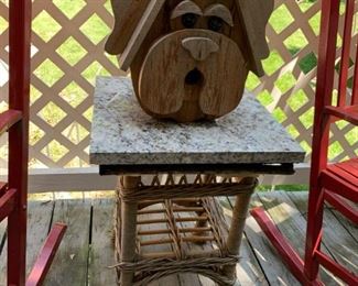 Marble Topped Wicker Side Table