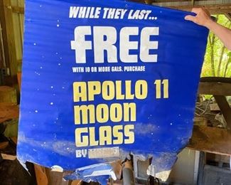 VINTAGE APOLLO 11 MOON GLASS DEALER GAS AND OIL PAPER SIGN 