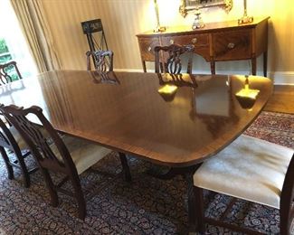 Hickory White Table w/inlaid border & 6 chairs