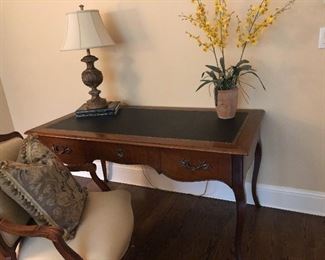 Antique Cherry Writing Table w/Black leather top
