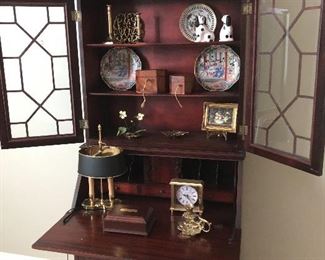 Antique - ladies size mahogany secretary                                   SMALL LAMP AND PLATES SOLD