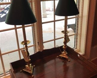 Pair brass candlestick lamps