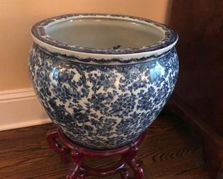 16" Blue/white Fish Bowl w/stand