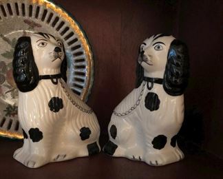Pair Vintage Staffordshire-style ceramic spaniels