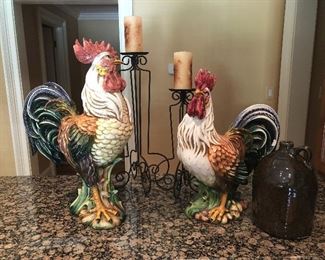 Italian pottery:  Rooster on left and candlesticks SOLD
