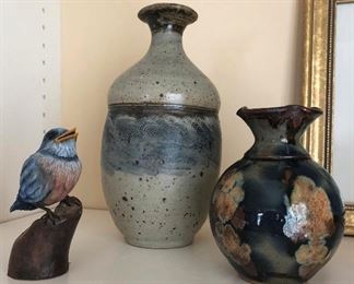 Bird and Vase on right are both sold...pottery vase in center is still available 