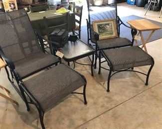 PAIR Mesh "glider" outdoor chairs w/ottomans