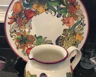 18" Rampini, Italian hand painted plate and pitcher (signed) - see next picture