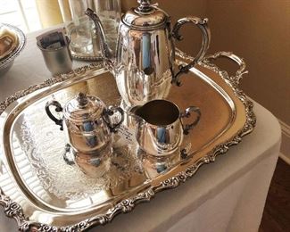 Webster Wilcox Tray / Antique Wm Rogers Teapot and cream and sugar