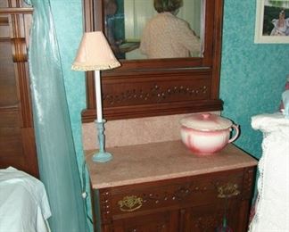 Walnut Eastlake washstand and mirror