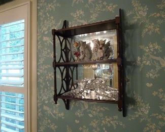 Mahogany wall shelf with Occupied Japan figures