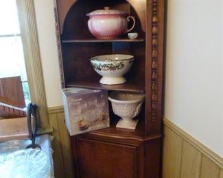 Ceramics in corner cabinet