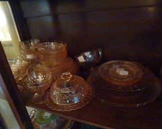 Depression era glass including Pink butter dish and plates