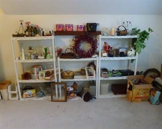 Miscellaneous items, vases, frames, baskets, and wreaths