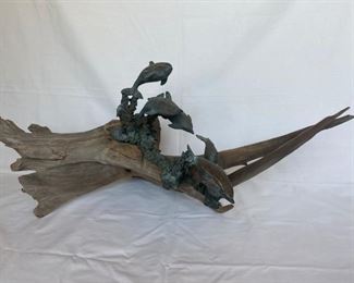 Dolphin Bronze on Driftwood by Larry Lugar" Five Free Spirits" 