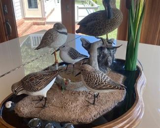 Original Carving of Birds and Decoys on Lamp base by Dan Williams