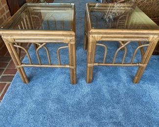 Pair of Rattan Glasstop end tables