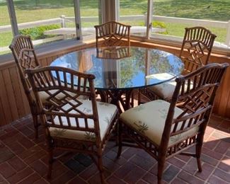 Vintage Rattan Chinoiserie Table Set 