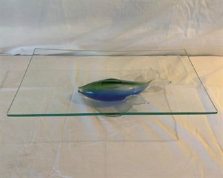 Blue and green glass serving plate 