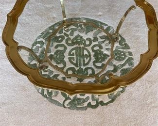 Brass and glass top scalloped edge coffee table 