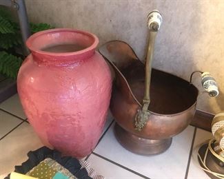 Copper Coal Scuttle with Delft Porcelain handles