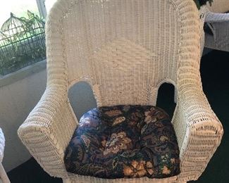 •SOLD•Vintage Wicker rocker with matching settee, planter, Coffee Table