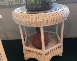 •SOLD•White octagon wicker side table
