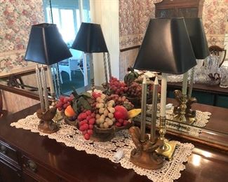 Vintage Dining server and Brass candlestick lamps