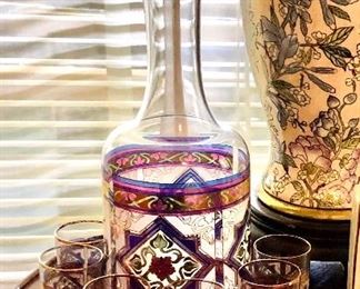 Vintage Italian Glass Decanter with Glasses.