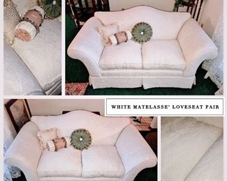 White Matelasse’ fabric, Custom Upholstered Loveseat Pair
PreSale Furniture- Email/Phone pricing