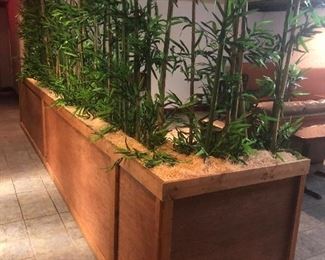 Bamboo fake wall, 18ft long, 14” deep, end piece 38” wide. $450