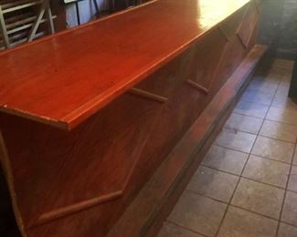 Complete bar with 2 drink chillers, and sink unit, soda gun, and glass rack:
2 Beer chillers, 73 “ long
2 compartment Stainless sink 47” long
Bar 13ft 7” long
Glass rack 17ft long
Soda gun, lines and compressor
All $3000