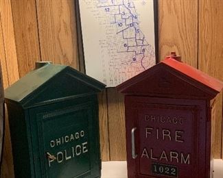 Vintage metal police and fire callboxes