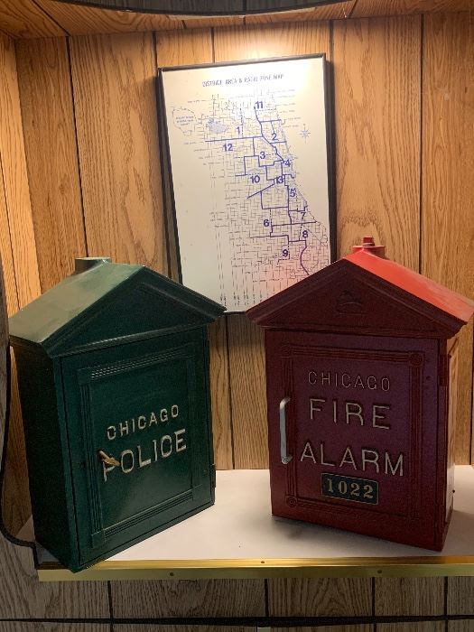Vintage metal police and fire callboxes