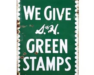 Lot 006
Vintage Double Sided Green Stamps Enamel Sign