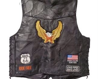 Lot 479
Diamond Plate Buffalo Leather Biker Vest w/ Patches