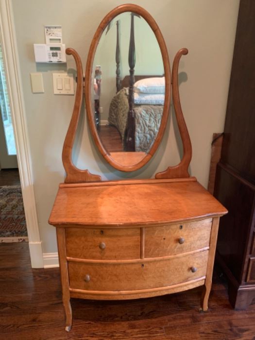 Antique princess style vanity chest and mirror. 