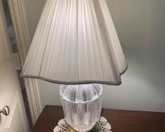Glass lamp with ivory shade. 