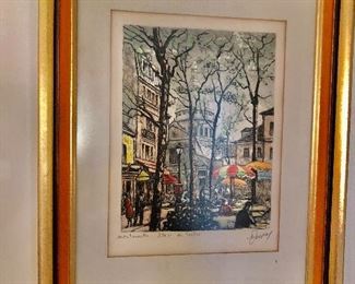 $80  Signed Montmartre street scene.  14.5" W x 18.5" H.